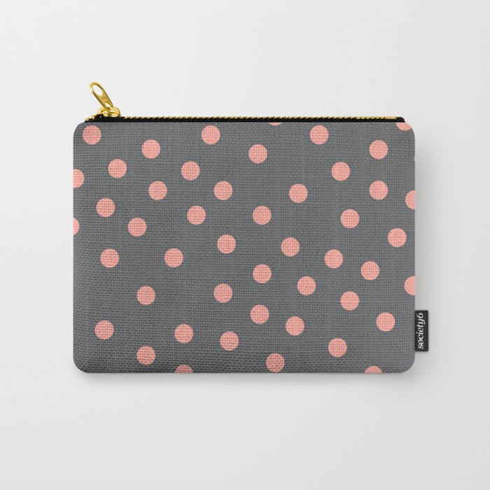 Simply Dots Salmon Pink on Storm Gray Carry-All Pouch
