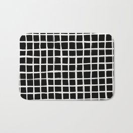 Strokes Grid - Off White on Black Bath Mat | Brush, Squares, Stroke, Blackandwhite, Lines, Black, Graphicdesign, Modern, Black And White, Square 