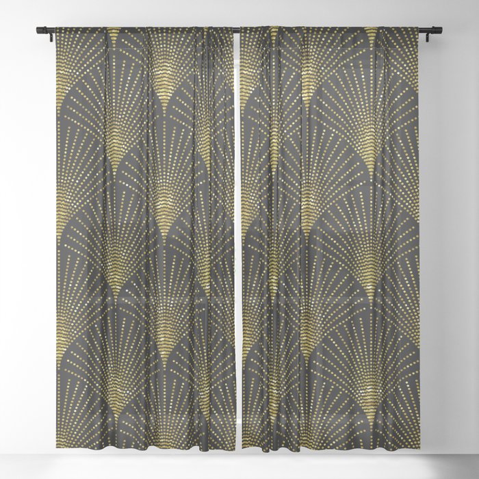 Back and gold art-deco geometric pattern Sheer Curtain