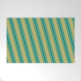 [ Thumbnail: Dark Khaki and Dark Cyan Colored Pattern of Stripes Welcome Mat ]