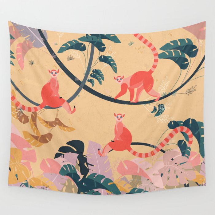 Lemurs in the jungle Wall Tapestry