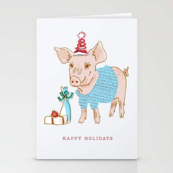 Holiday Party Pig Stationery Cards