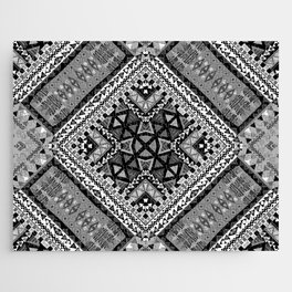 Black and white ethnic patchwork design Jigsaw Puzzle