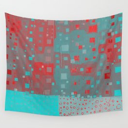 City Grid Aqua-Red Wall Tapestry