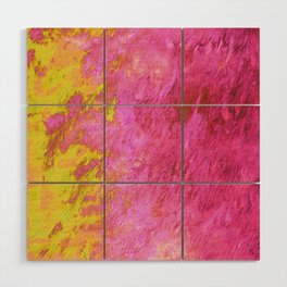 Bold Abstract Painting with Yellow, Pink and Red Wood Wall Art