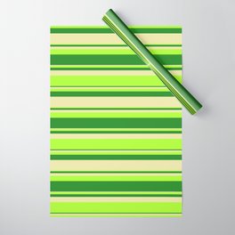 [ Thumbnail: Light Green, Forest Green, and Pale Goldenrod Colored Lines Pattern Wrapping Paper ]