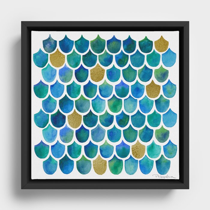 Fish Scales - Blue & Gold Framed Canvas