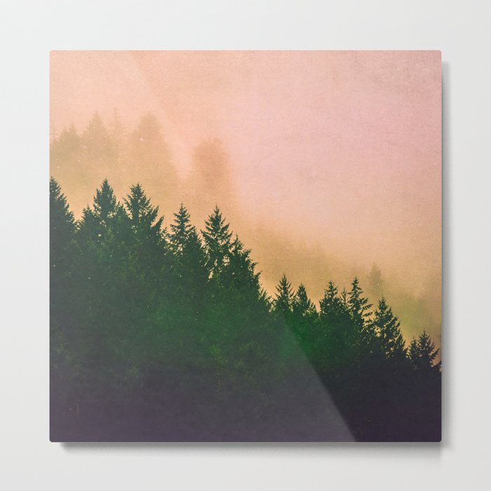 Cascadia Green Trees and Sunset Metal Print