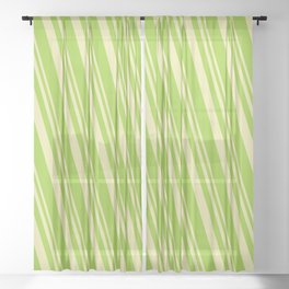 [ Thumbnail: Pale Goldenrod & Green Colored Lines Pattern Sheer Curtain ]
