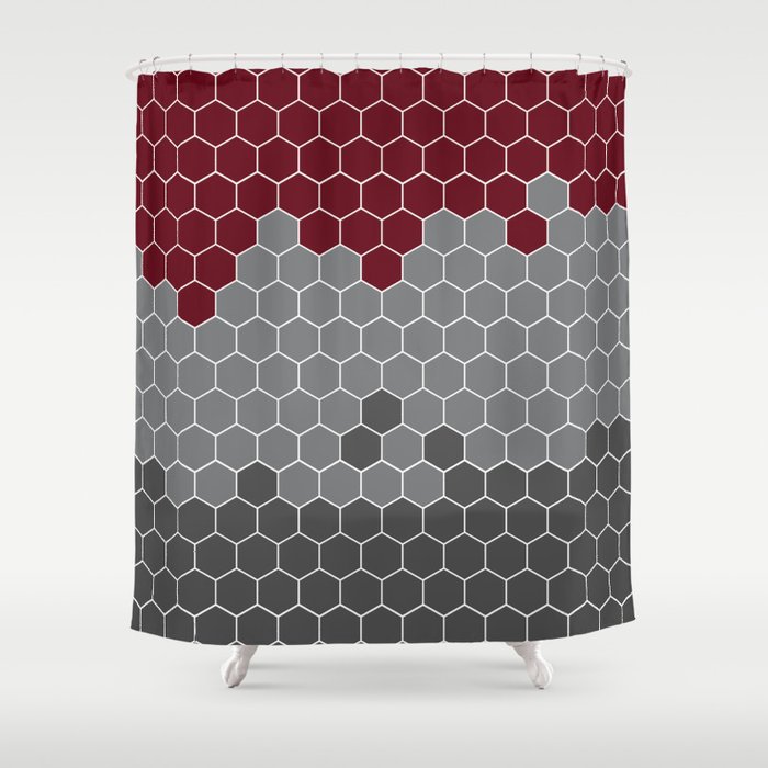 Honeycomb Red Gray Grey Hive Shower Curtain