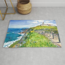 Cabo da Roca, Portugal Rug | Painting, Aquarelle, Atlantic, Europe, Waves, Rock, Watercolor, Cabodaroca, Lighthouse, Tourist 