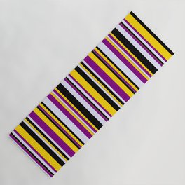 [ Thumbnail: Yellow, Purple, Lavender & Black Colored Striped/Lined Pattern Yoga Mat ]