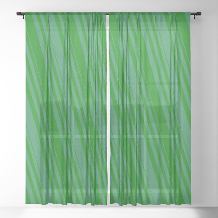 Sea Green & Green Colored Striped Pattern Sheer Curtain