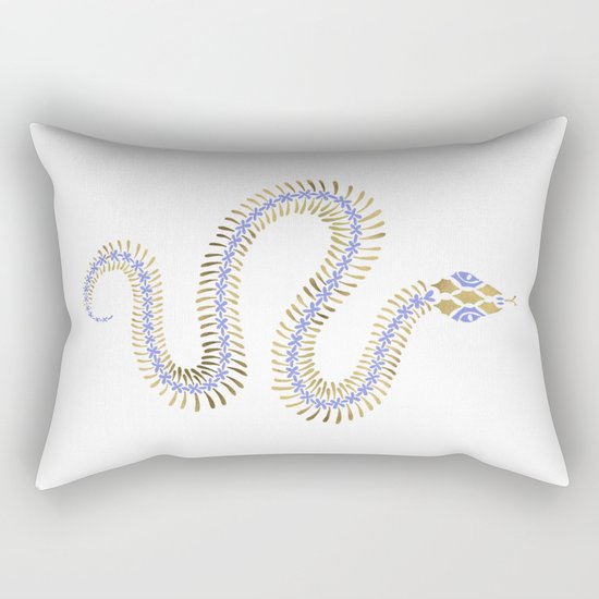 Snake Skeleton – Periwinkle & Gold Rectangular Pillow