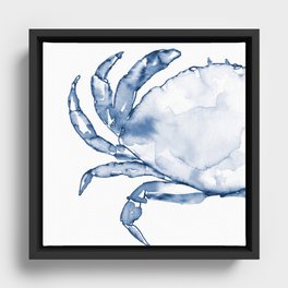 Coastal Crab in Watercolor, Navy Blue (Left Half in Set) Framed Canvas