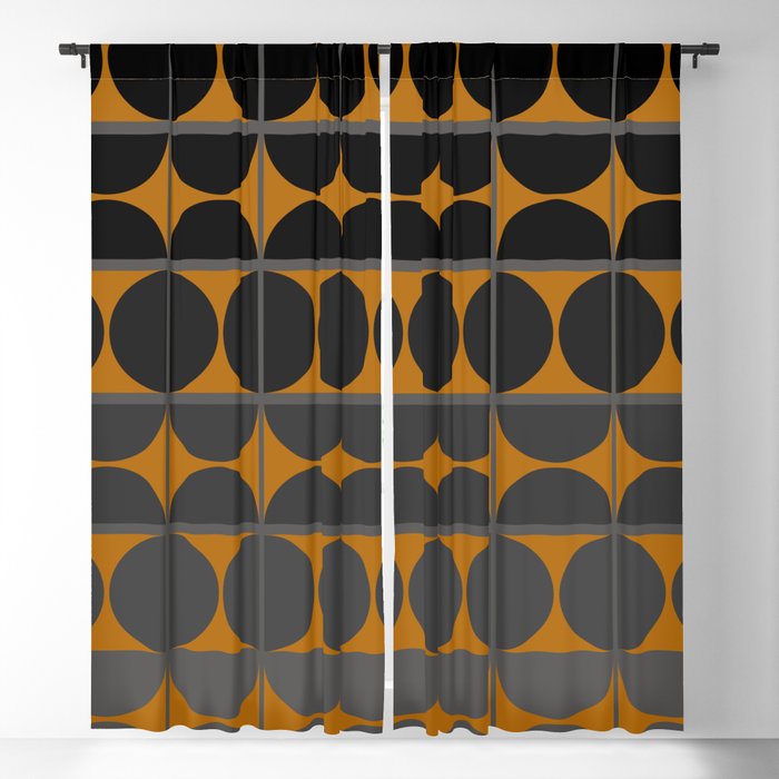 Black and Gray Gradient with Gold Squares and Half Circles Digital Illustration - Artwork Blackout Curtain