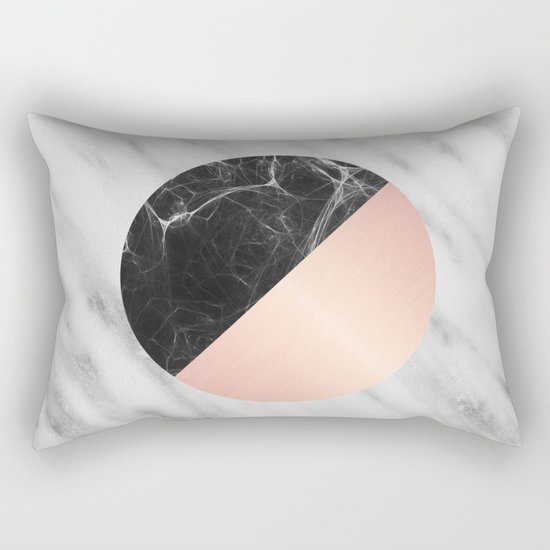 Carrara Italian Marble Black and Pink Rectangular Pillow