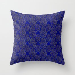 Hamsa Hand pattern - gold on lapis lazuli Throw Pillow