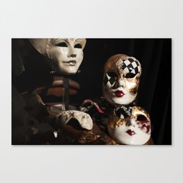 Venetian artisan mask, grunge, white, painted, gold, theatre, carnival Canvas Print
