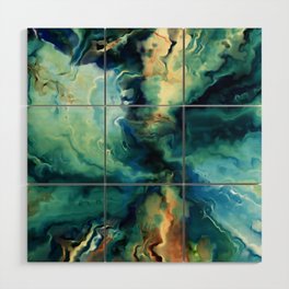 Marbled Ocean Abstract, Navy, Blue, Teal, Green Wood Wall Art