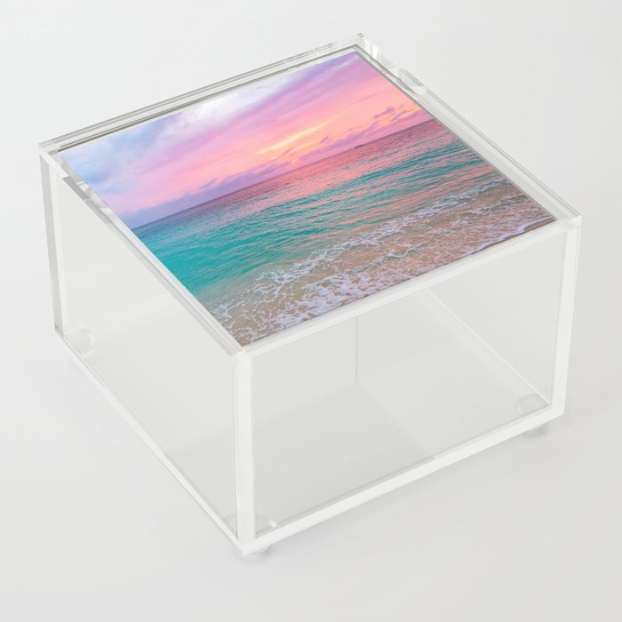 Aerial Photography Beautiful: Turquoise Sunset Relaxing, Peaceful, Coastal Seashore Acrylic Box
