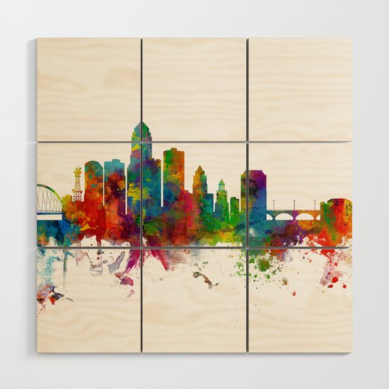 Des Moines Iowa Skyline Wood Wall Art by artpause Society6