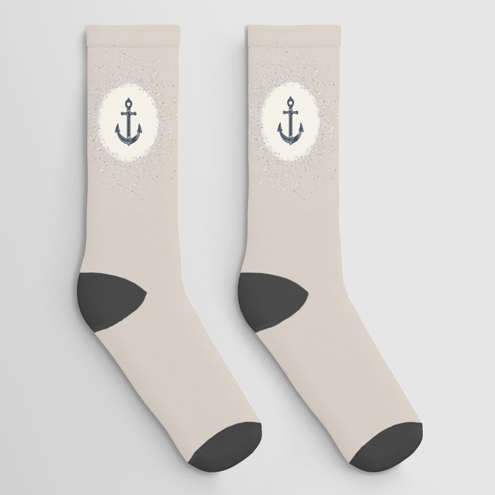 Anchor Maritime and White Circle on Sand Beige Socks
