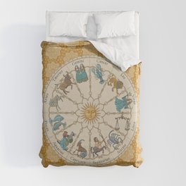 Vintage Astrology Zodiac Wheel Honey Duvet Cover