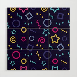 Neon stars and shapes Wood Wall Art