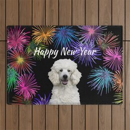 new year fireworks - Poodle - Happy New Year -  Outdoor Rug