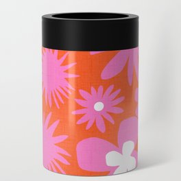 Hot Pink On Retro Red Wild Flowers Can Cooler