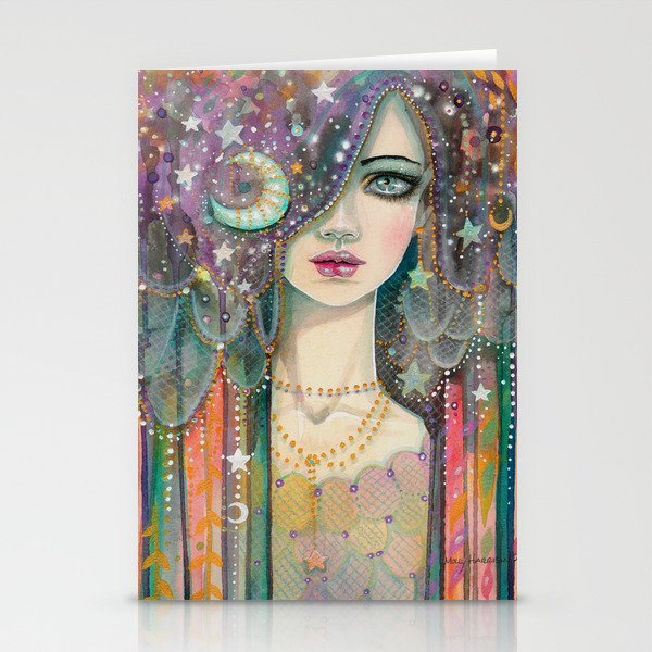 Galaxy Girl Bohemian Woman Celestial Fantasy Art By Molly Harrison Stationery Cards By Mollyharrisonart