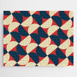 Retro Navy Blue and Rust Orange Geometric Pattern Mid Century Abstract Pattern Vintage Blue And Orange Pattern  Jigsaw Puzzle