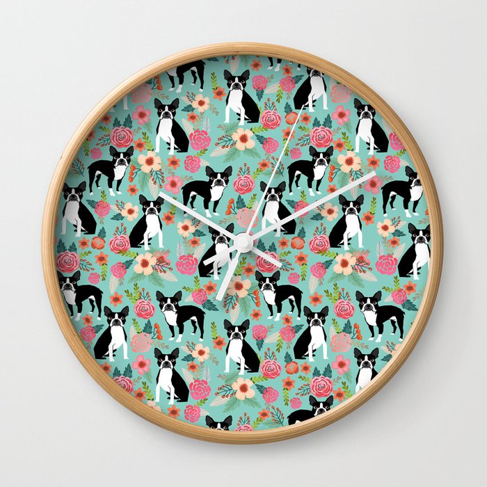 Boston Terrier floral dog breed pet art must have boston terriers gifts Wall Clock