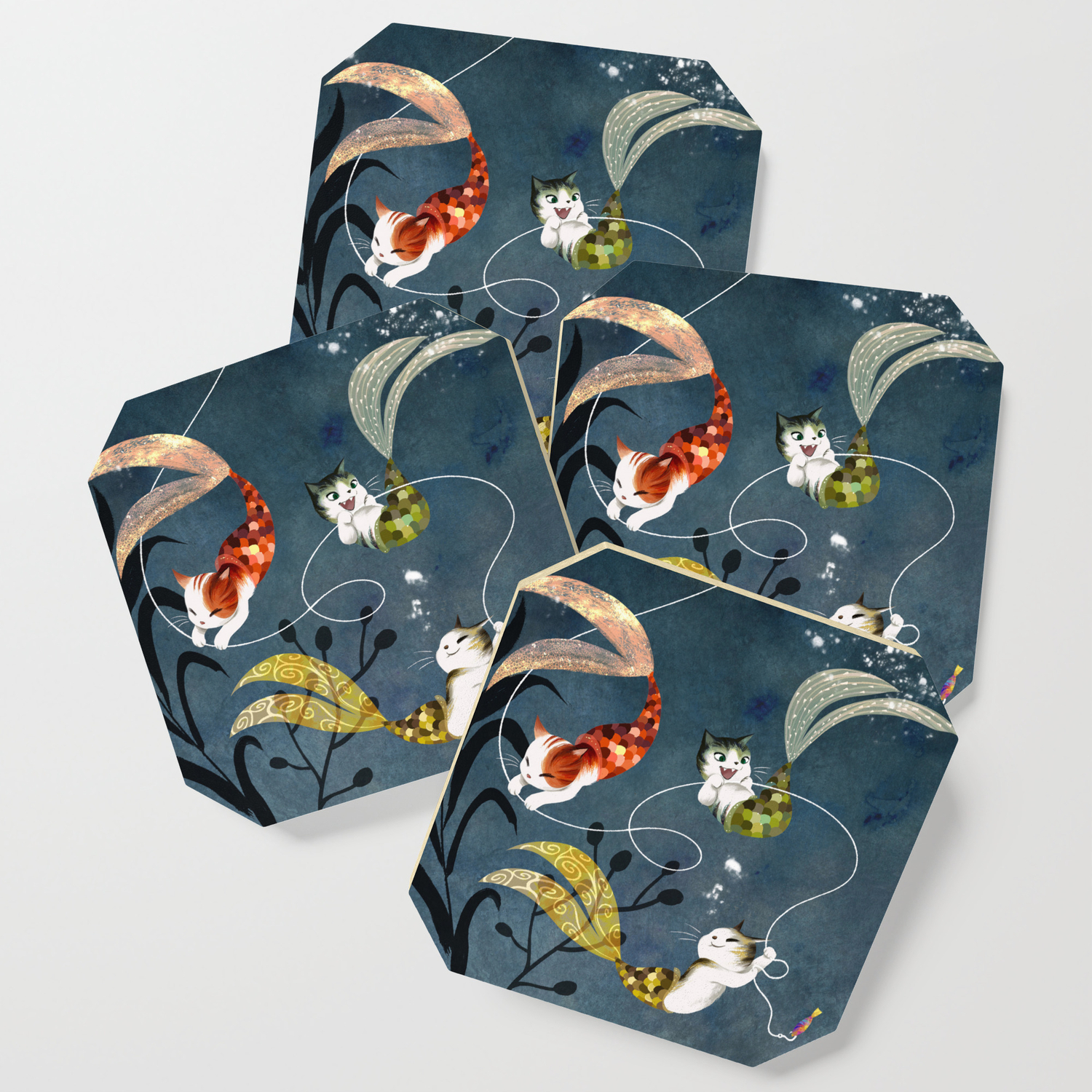 Catfish Purrmaids Coaster By Vivienwu
