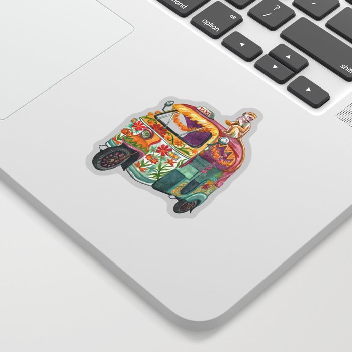 Colourful Indian TukTuk & Monkey Sticker