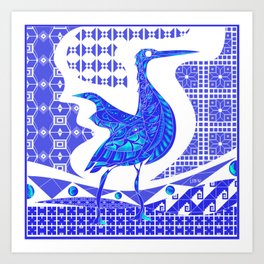 agami heron garza bird in ecopop talavera azulejo pattern wallpaper art Art Print | Pattern, Landscape, Illustration, Comic, Stencil, Vector, Aesthetics, Blue, Pop Art, Graphicdesign 