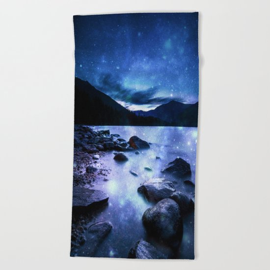Magical Mountain Lake Blue Beach Towel