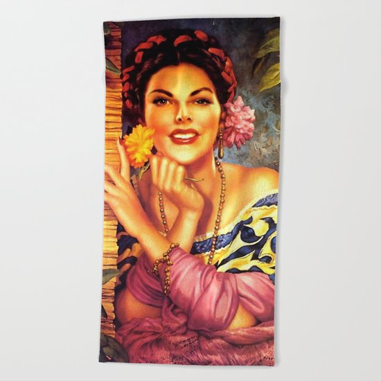 Jesus Helguera Painting Of A Mexican Girl Beside Rattan Curtain