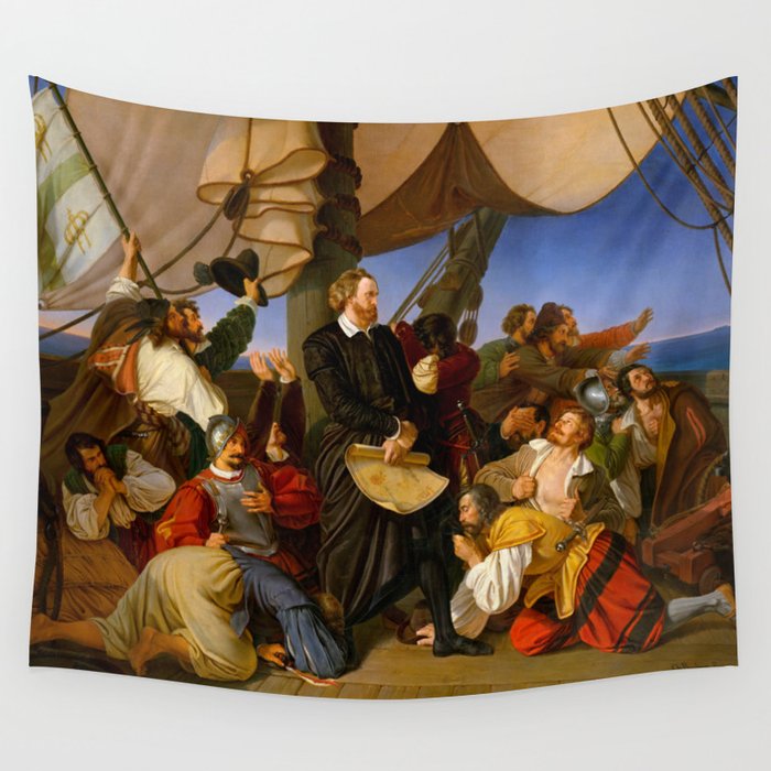 Columbus Discovers the Shores of America, 1846 by Christian Ruben Wall Tapestry