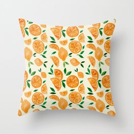Watercolor lemons - orange and green Throw Pillow