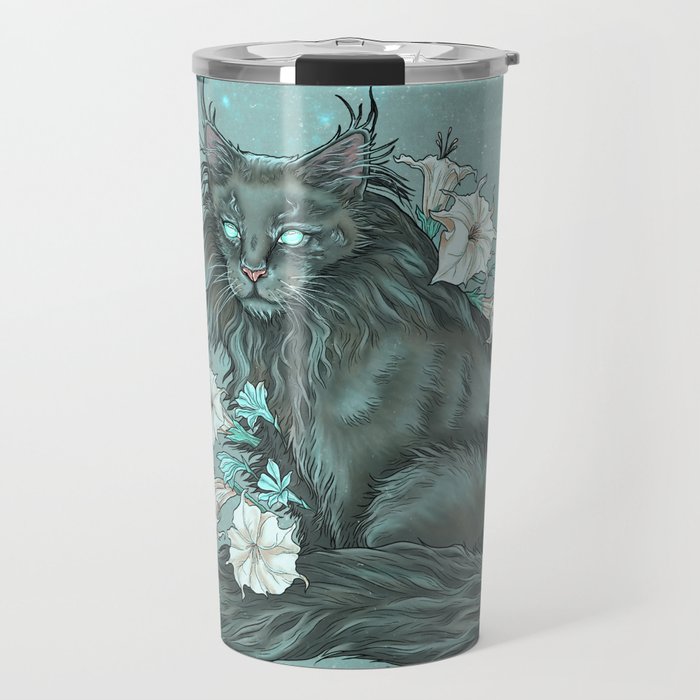 Maine Coon Cat and Moonflowers Travel Mug