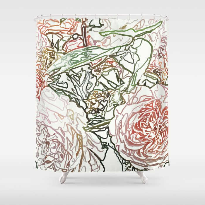 Pencil Sketched Roses Shower Curtain