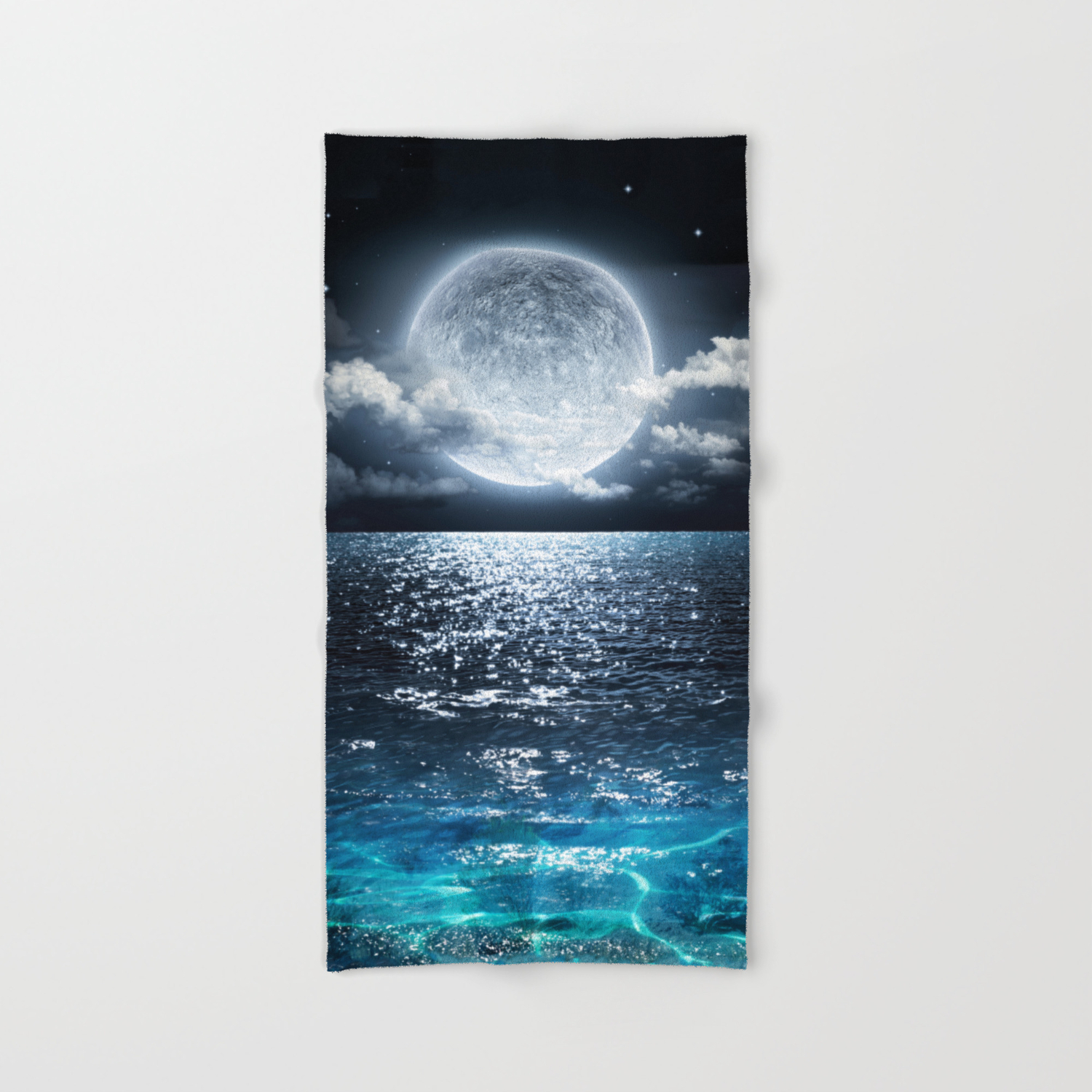 Full Moon Over Ocean Hand Bath Towel By Christineiris Society6