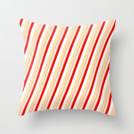 [ Thumbnail: Red, White, and Tan Colored Lines/Stripes Pattern Throw Pillow ]