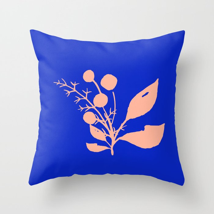 Pink Wildflowers On Cobalt Blue Throw Pillow