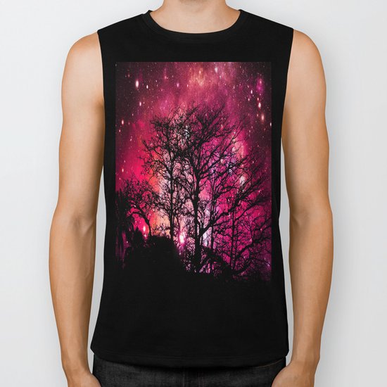 Black Trees Coral Pink Space Biker Tank