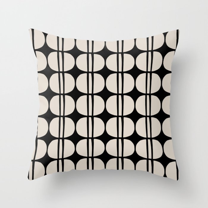 Mid Century Modern Geometric Pattern 157 Mid Mod Black and Linen White Throw Pillow