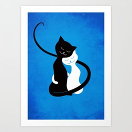 White And Black Cats In Love Art Print