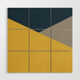 Envelope - Minimalist Geometric Color Block in Light Mustard Yellow, Navy Blue, and Gray Wood Wall Art